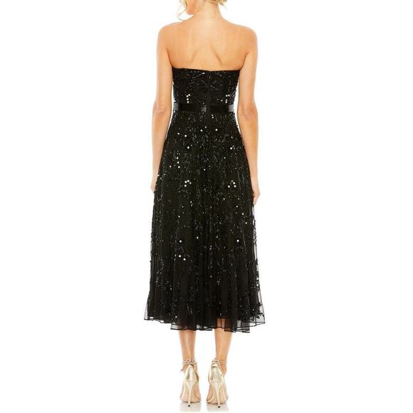Mac Duggal Black Embellished Mesh Strapless Sequin Beaded Midi Dress Size 4 NWT - Picture 5 of 12